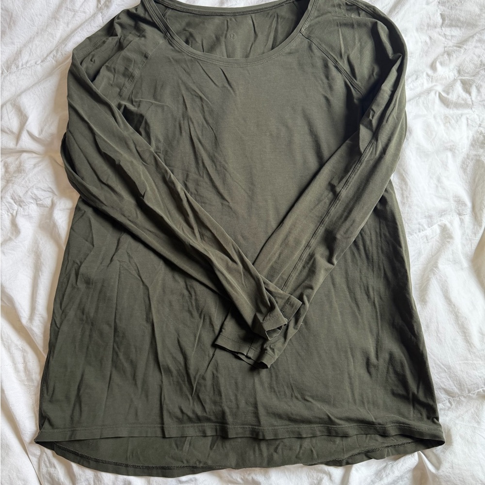 lululemon athletica Olive Green Long-Sleeve Scoop Neck Top